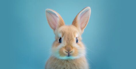Obraz premium Easter cute bunny portrait on blue background