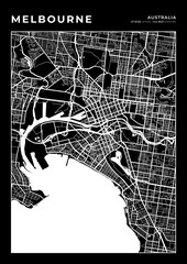 Naklejka premium Melbourne City Map, Cartography Map, Street Layout Map