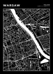 Warsaw City Map, Cartography Map, Street Layout Map - obrazy, fototapety, plakaty