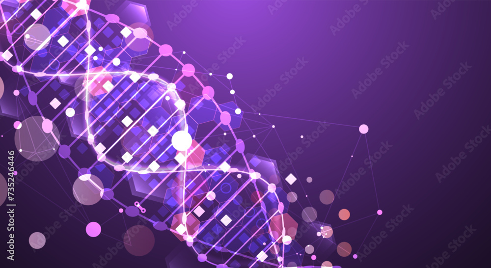 Poster scientific and technological background. abstract image of dna molecule. vector illustration. hand d