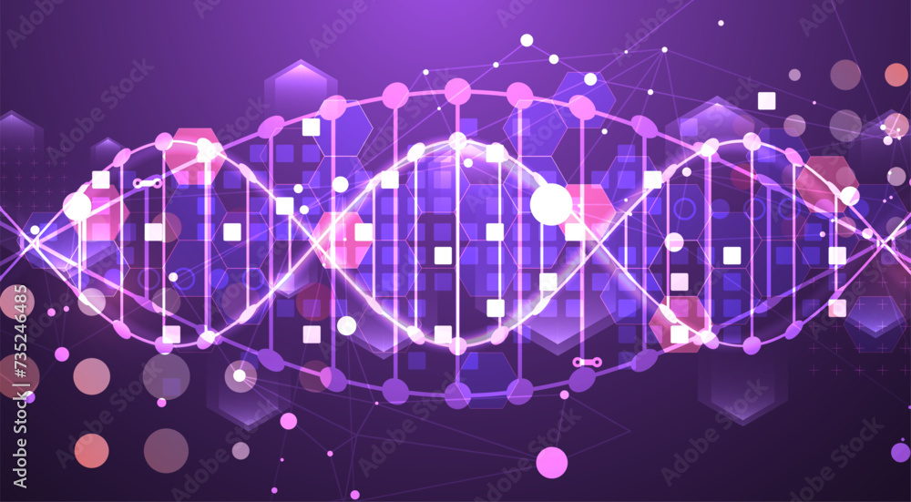 Poster scientific and technological background. abstract image of dna molecule. vector illustration. hand d