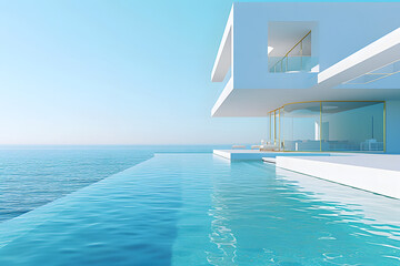 art deco style house and pool on the edge of the ocean soft color fields