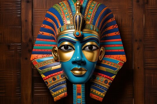 Pharaoh mask colorful. Stone wooden. Generate Ai
