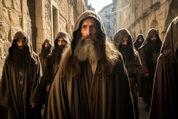 Pharisees on street jerusalem. Cross religion. Generate Ai - obrazy, fototapety, plakaty