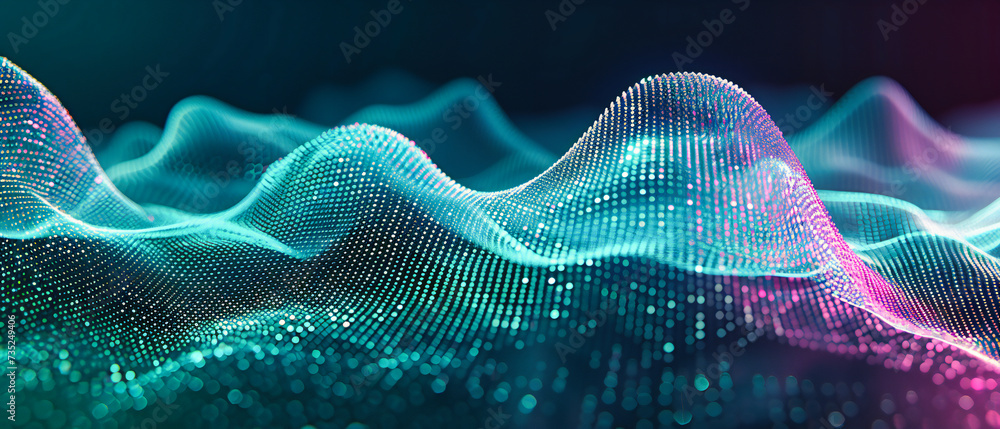 Poster digital wave grid, symbolizing the flow of information and the futuristic landscape of technology an