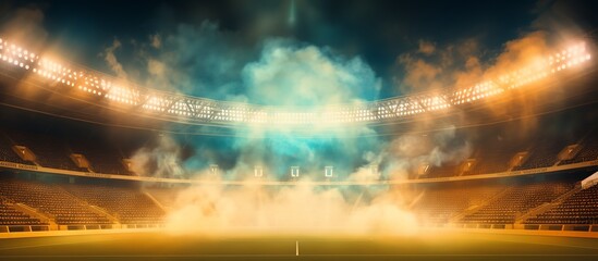 stadium arena lights and smoke - obrazy, fototapety, plakaty