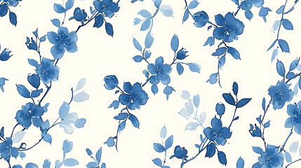 minimalist blue floral chinoiserie pattern 