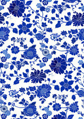 minimalist blue floral chinoiserie pattern 