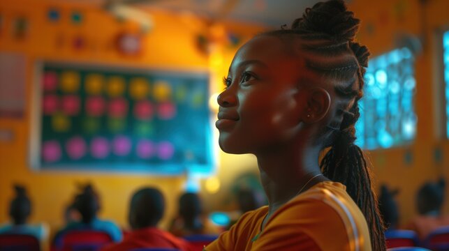 Teacher inspiring young minds in a vibrant classroom, passion and patience in their eyes authentic people and personalities concept