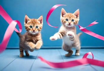 cats playing with a ribbon 