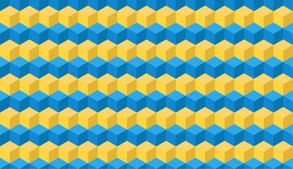 Seamless pattern with blue and yellow stripes with cubes. Ukrainian style. Vector illustration