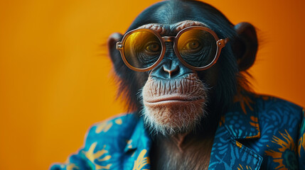 Funny monkeys in glasses. Funny postcard. - obrazy, fototapety, plakaty