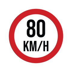 80 KM/H Speed Limit Road Sign Vector Illustration on White Background