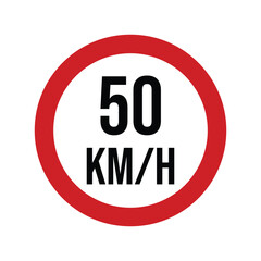 50 KM/H Speed Limit Road Sign - Kilometers Per Hour Traffic Restriction Symbol