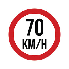 Speed Limit 70 KM/H Road Sign Isolated on White Background