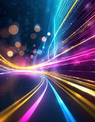 Obraz premium abstract futuristic background with pink blue glowing neon moving high speed wave lines and bokeh lights
