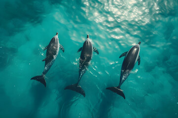 dolphins swimming gracefully through turquoise waters