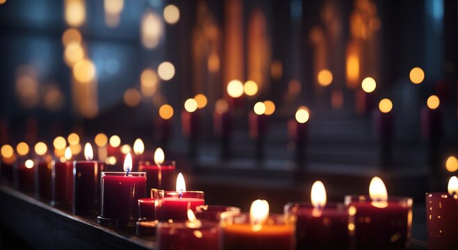 Candles in church, dark atmosphere colors