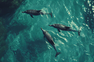 Obraz premium dolphins swimming gracefully through turquoise waters