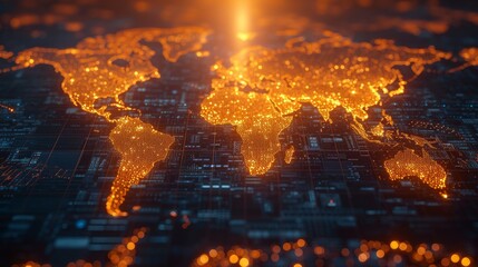 gold glowing map on digital background