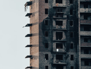 destroyed and burned houses in the city Russia Ukraine war