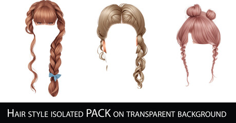 Fashionable women hairstyles , isolated on white, collage. Banner design