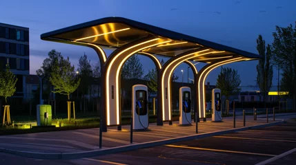 Foto op Plexiglas borne de station de recharge électrique en libre-service pour véhicule 100% électrique ou hybride en ville  © Sébastien Jouve