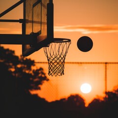 Silhouette Photo of Basketball hoop - obrazy, fototapety, plakaty