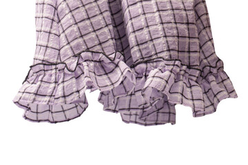 Violet dress frills isolated on white background. Checkered dress.