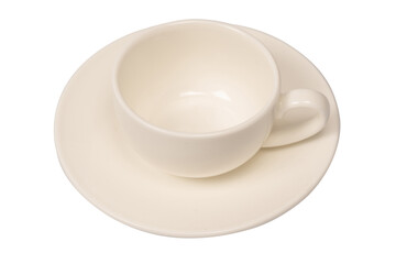 Ceramic white coffee cup and saucer isolated on white background.