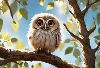Owl baby on branch