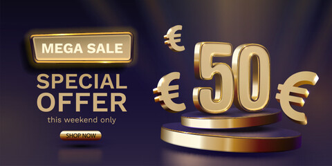 Coupon special voucher 50 euro, Check banner special offer. Vector illustration - obrazy, fototapety, plakaty