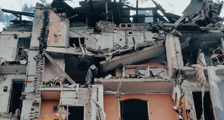 destroyed and burned houses in the city in Ukraine war