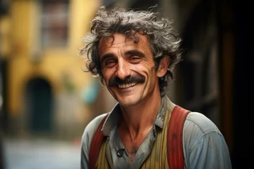 Fotobehang Heartfelt Photo of Italian old man smiling. Happy elderly man. Generate ai © juliars