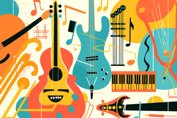 Musical instruments illustration. School of music.  - obrazy, fototapety, plakaty