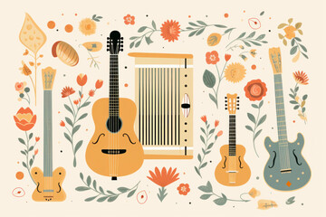 Musical instruments illustration. School of music. 