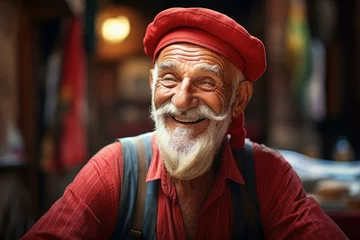 Fotobehang Genuine Photo of Italian old man smiling. Happy elderly man. Generate ai © juliars