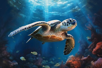 Obraz na płótnie Canvas sea turtle under sea 