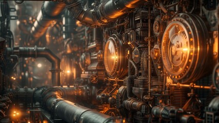 Professional steampunk background. Mechanisms and gears, conceptual art