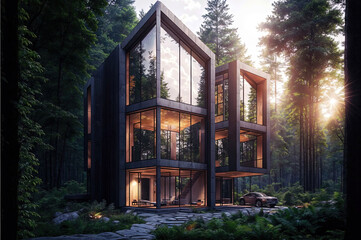 Modern house - house in the forest