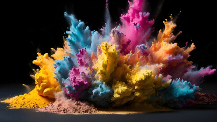 Obraz na płótnie Canvas Explosion of colored powder isolated on black background. Abstract colored background 
