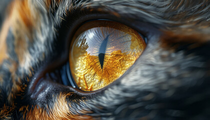 High quality stock photography macro close up of cat eye,generative ai - obrazy, fototapety, plakaty
