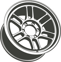 Obraz premium Black and White Illustration of a Car Alloy Wheel Design 