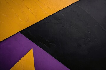 A striking black backdrop adorned with minimalist yet eye-catching purple and yellow geometric shapes, creating a visually dynamic composition that balances simplicity with vibrancy