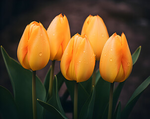 Obraz premium yellow tulips on black background