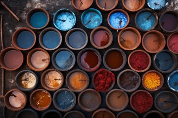 a street with pots of morocco dyes