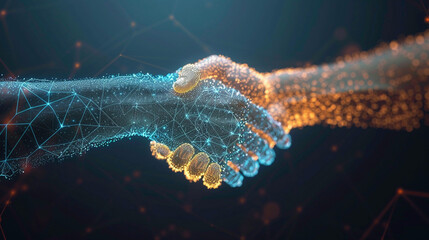 A handshake transforming into a digital data transfer