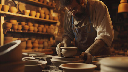 Fototapeta na wymiar A local craftsman creating traditional pottery