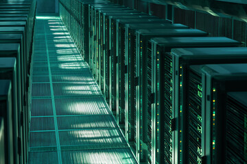 long row of servers with an empty background