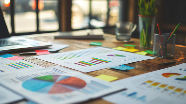 A project management table filled with charts and graphs